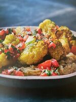 Roasted cauliflower with burnt aubergine with tomato salsa